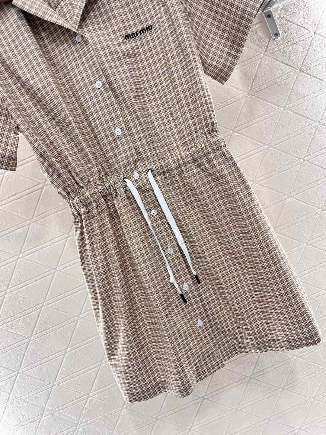 MIU-Checkered Short-Sleeve Shirt Dress - Silhouette Atelier 