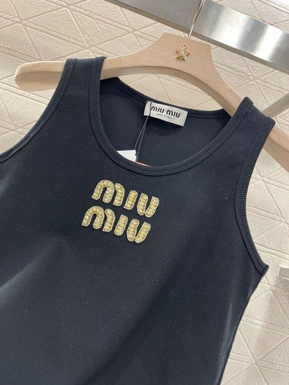 MIU-Embroidered Letter Tank Top - Silhouette Atelier 