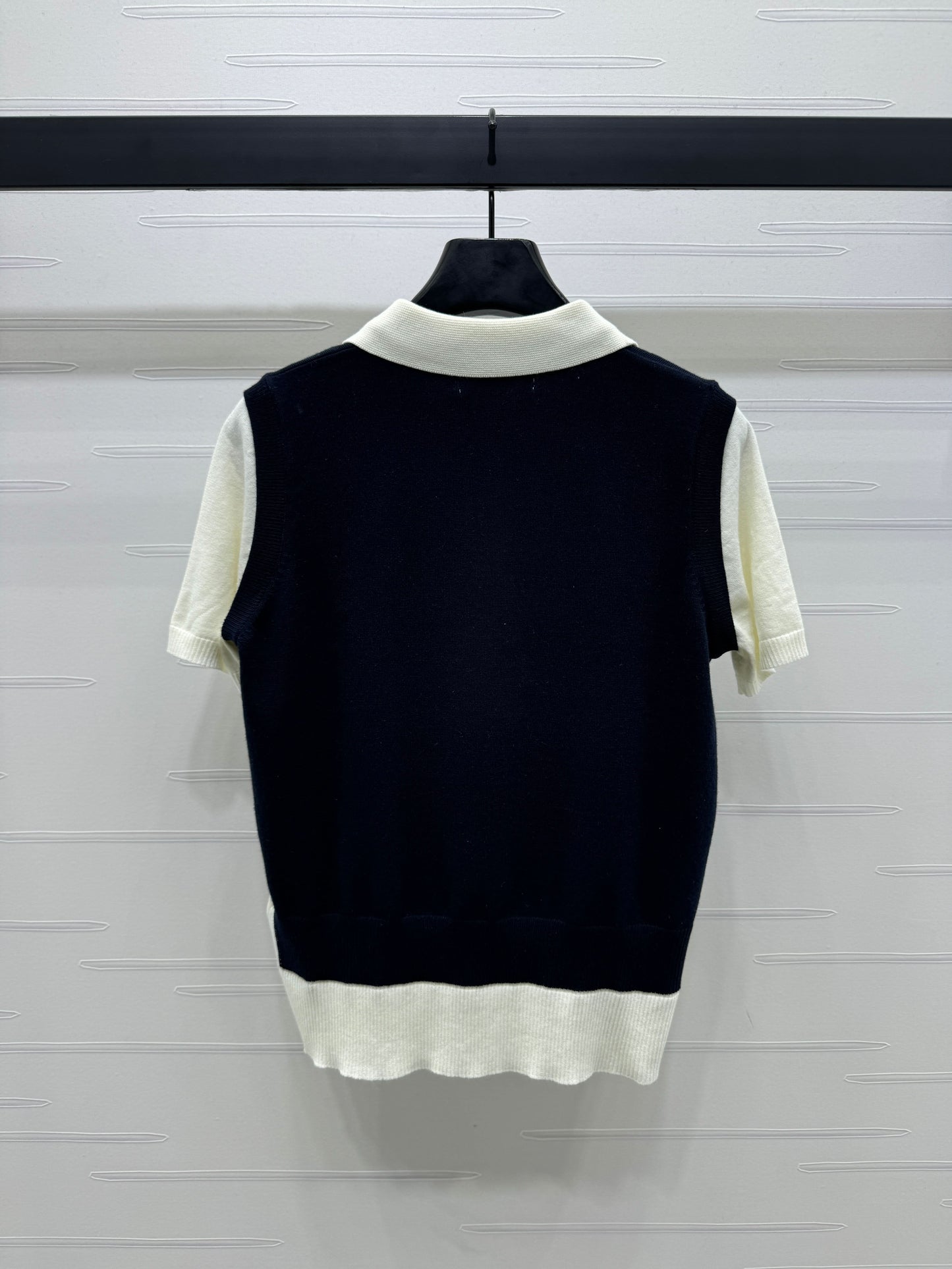 MIU-Color Block Fake Two-Piece Knit Short Sleeve - Silhouette Atelier 