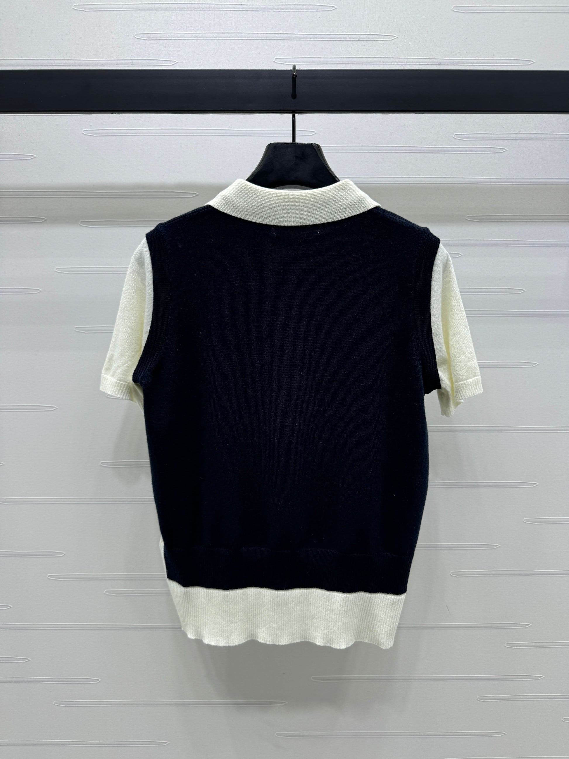 MIU-Color Block Fake Two-Piece Knit Short Sleeve - Silhouette Atelier 