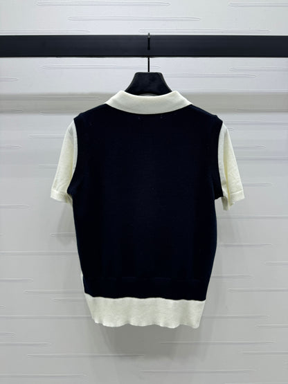 MIU-Color Block Fake Two-Piece Knit Short Sleeve - Silhouette Atelier 