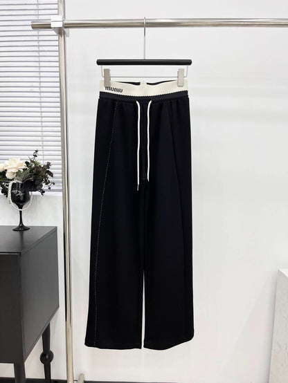 Elastic letter webbing patchwork casual pants