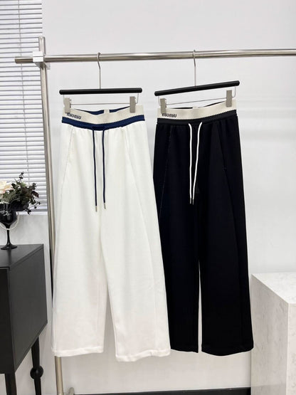 Elastic letter webbing patchwork casual pants