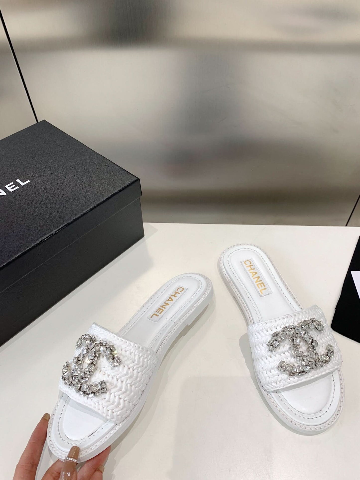 Rhinestone Woven Slippers