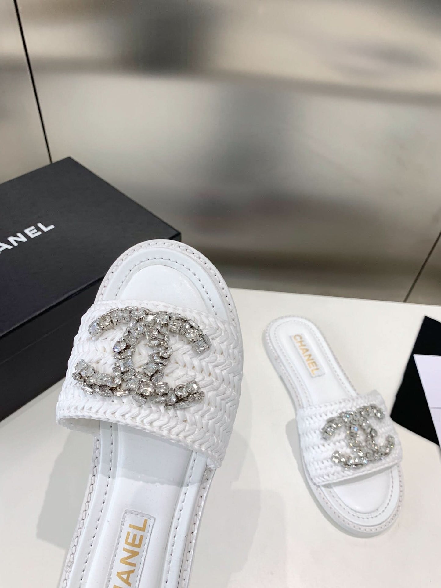 Rhinestone Woven Slippers