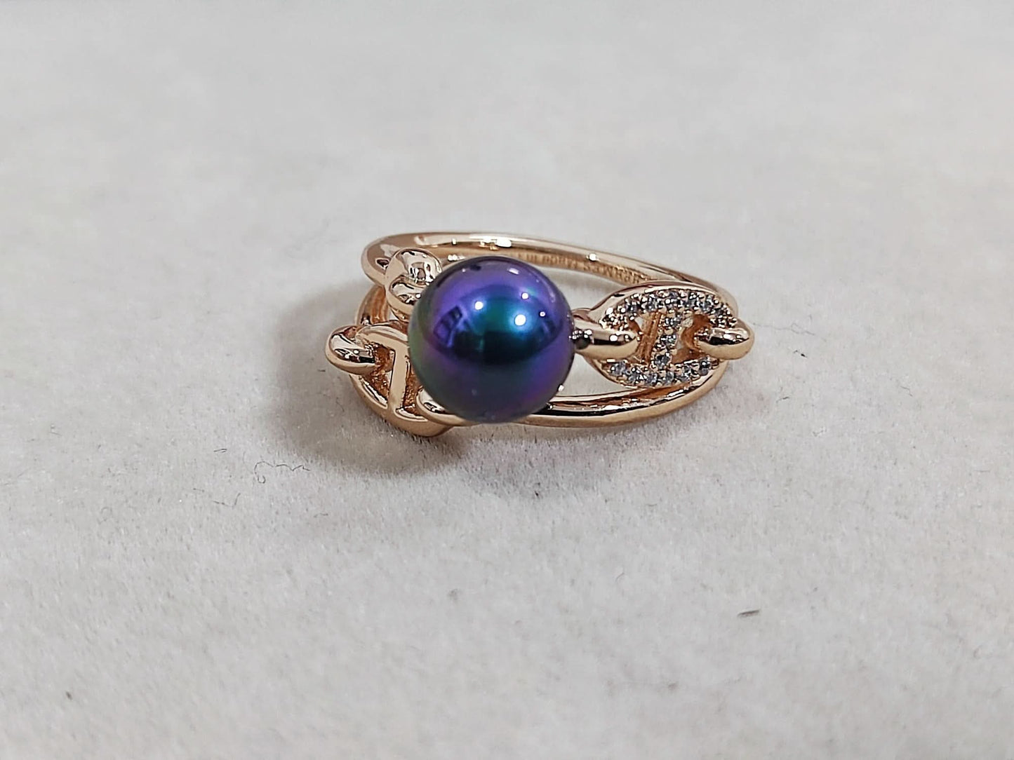 New Black Pearl Rose Gold Ring Size 678