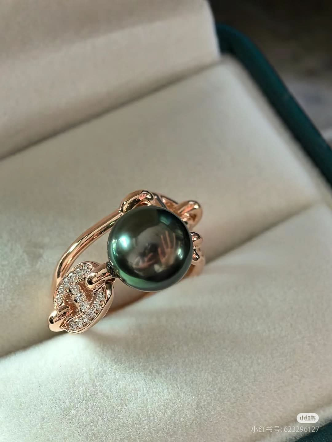 New Black Pearl Rose Gold Ring Size 678