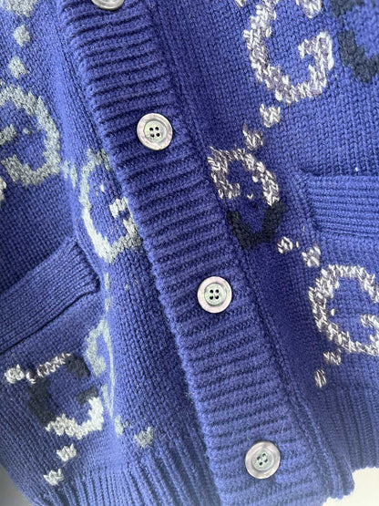 New V-neck logo jacquard knit cardigan