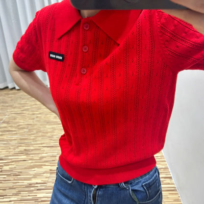 MIU- Early Spring New Letter Logo Knitted Polo Shirt (Special Sale) - Silhouette Atelier 