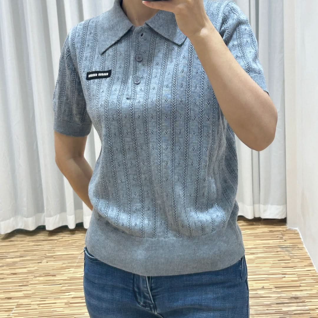 MIU- Early Spring New Letter Logo Knitted Polo Shirt (Special Sale) - Silhouette Atelier 