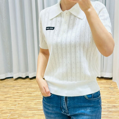 MIU- Early Spring New Letter Logo Knitted Polo Shirt (Special Sale) - Silhouette Atelier 