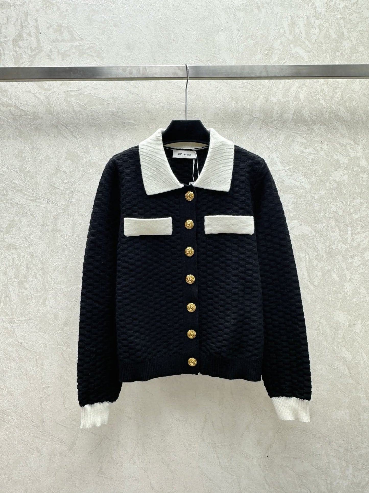 25SS New Color-blocked Knitted Gold Button Lapel Long-sleeved Cardigan - Silhouette Atelier 