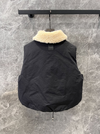 New leather buckle patchwork lamb wool vest - Silhouette Atelier 